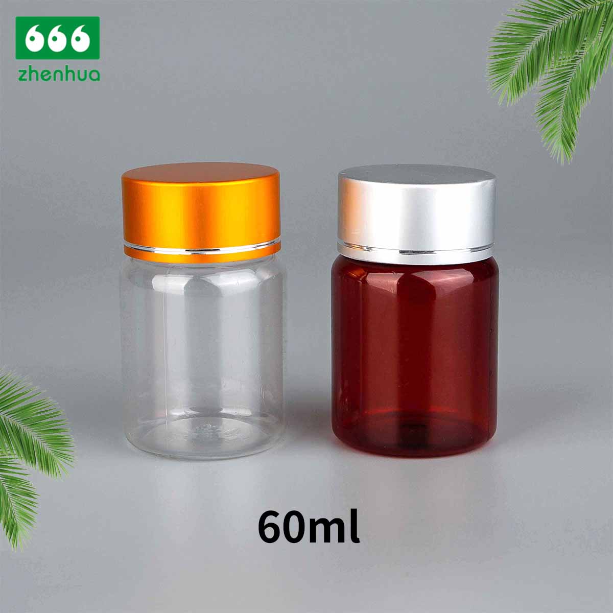 2oz Round Clear/Amber/White PET Solid Capsule/ Pill Bottle with Child Resistant Cap