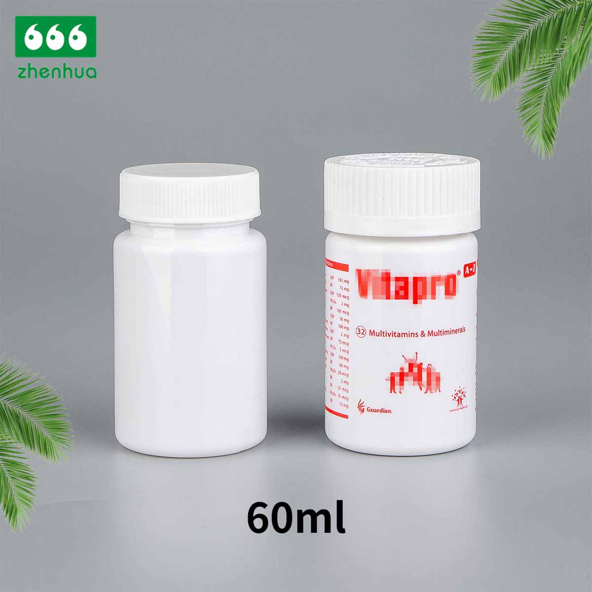 2oz Round Clear/Amber/White PET Solid Capsule/ Pill Bottle with Child Resistant Cap