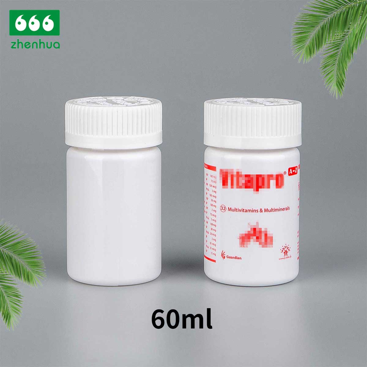 2oz Round Clear/Amber/White PET Solid Capsule/ Pill Bottle with Child Resistant Cap