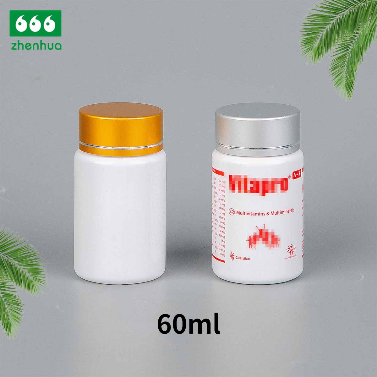 2oz Round Clear/Amber/White PET Solid Capsule/ Pill Bottle with Child Resistant Cap