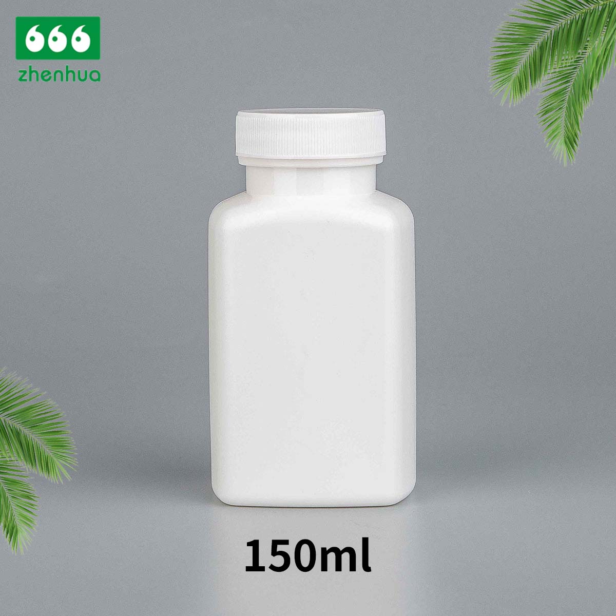 150ML HDPE Plastic White Round Medicinal Tablet Square Bottles With Pale Green Flip Top Cap