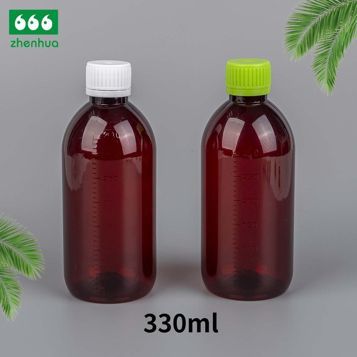 225ml/250ml/300ml/330ml PET Round Amber Medicinal Graduated Oral Syrup Bottle With Tamper-Proof Cap