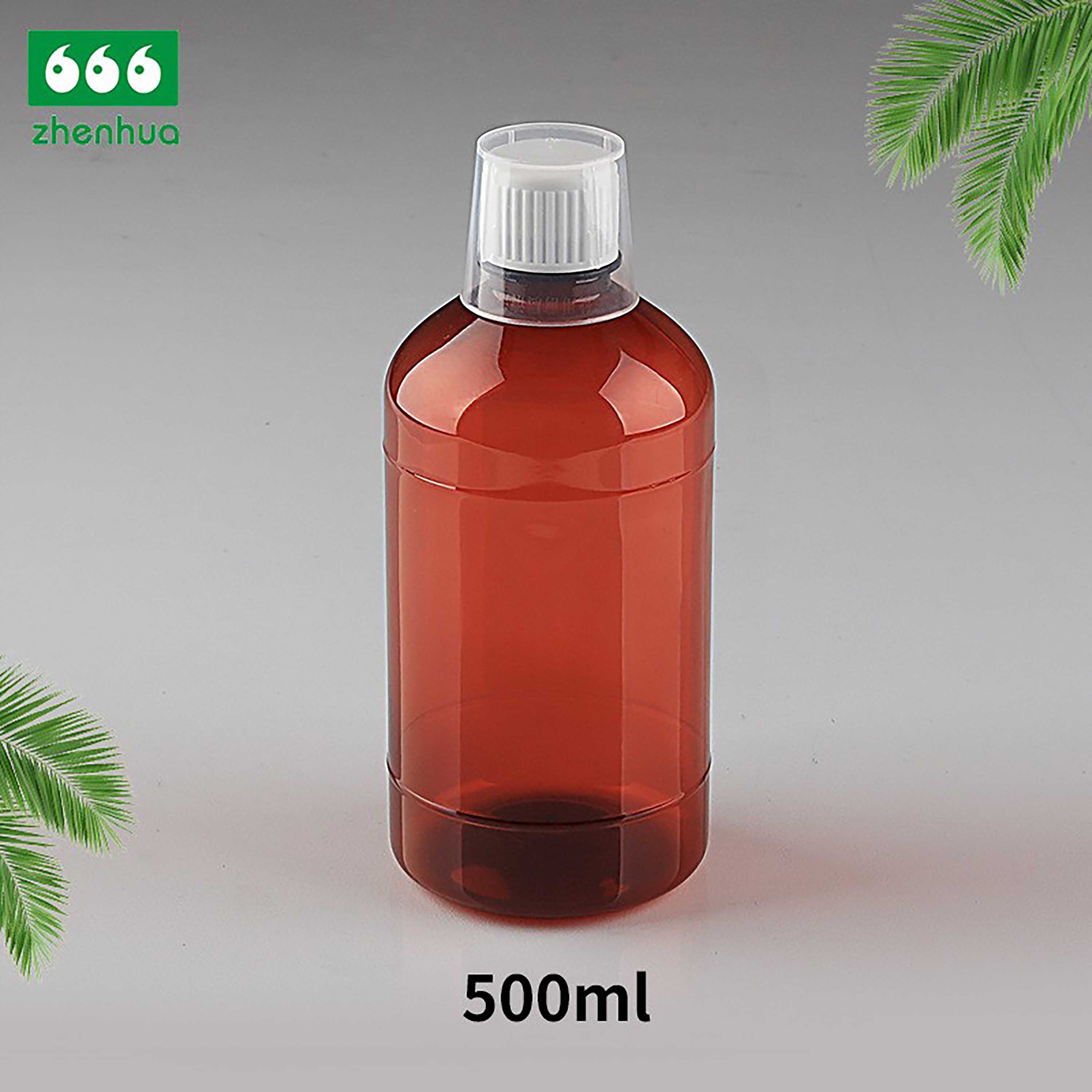 500ml 17.5oz Large Capacity Round Amber PET Pharmaceutical Liquid Bottle UV Protect Suspension Bottle
