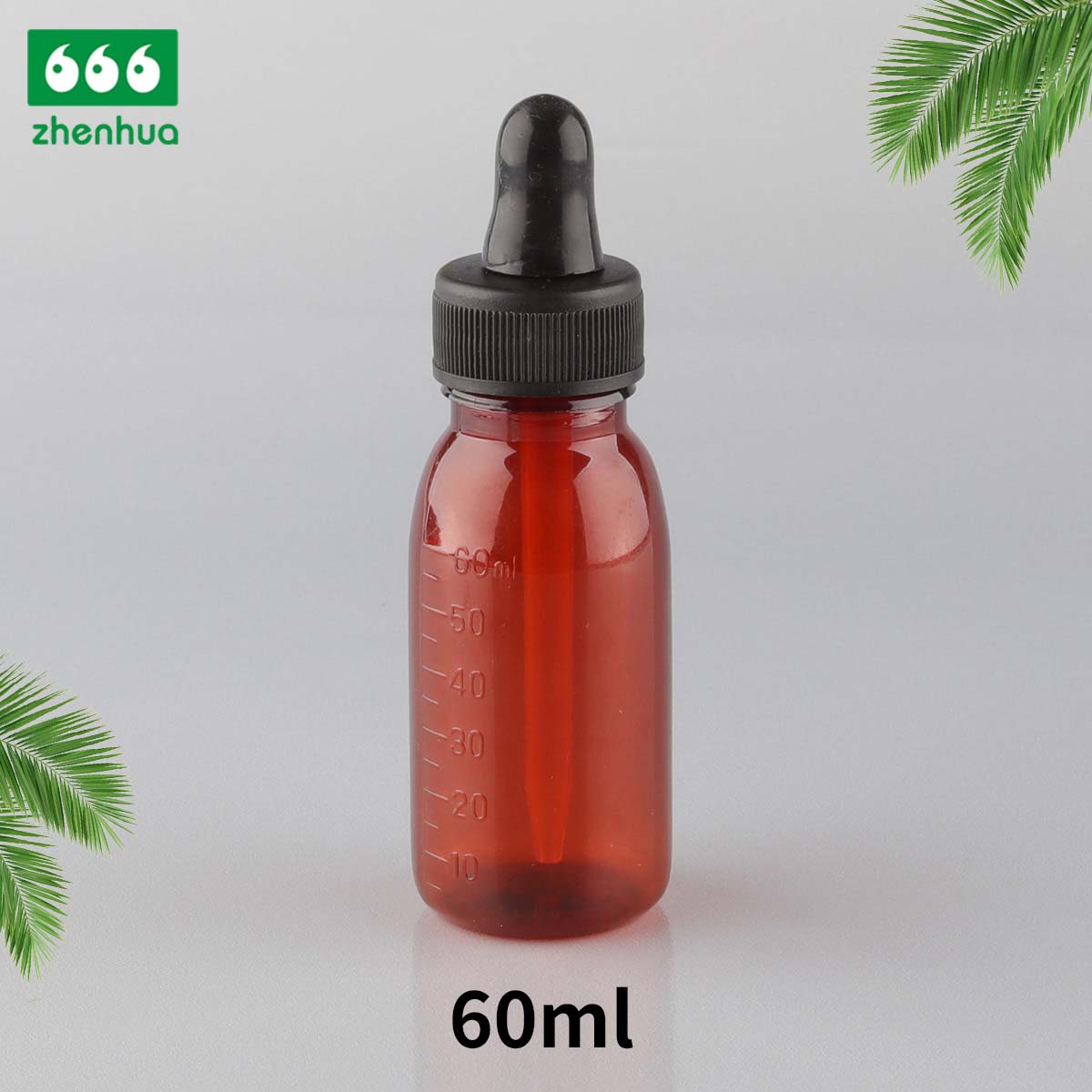 60ml Brown/White Round PET Chemical Reagent Graduated Bottle Dropper Bottle PE Lined Screw Cap