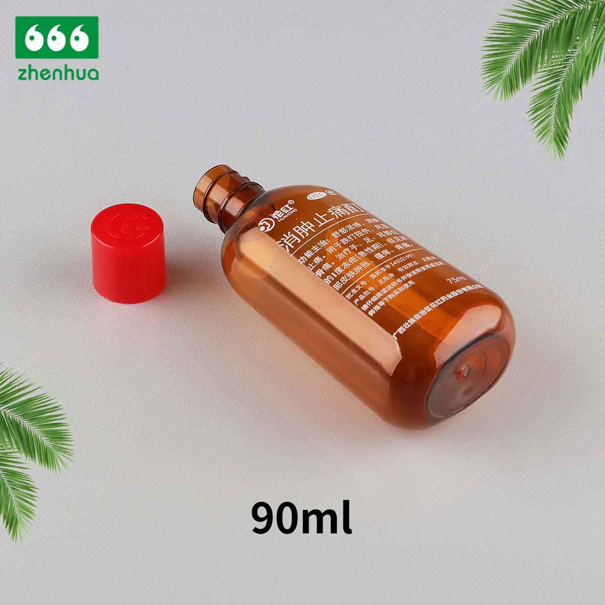 30ml/60ml/80ml/120ml Oval Amber External Bruise Medicine PET Bottle with Red screw Cap