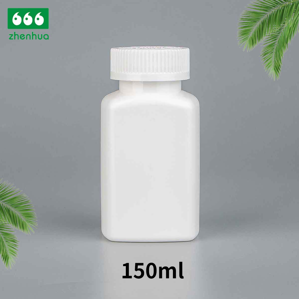 150ML HDPE Plastic White Round Medicinal Tablet Square Bottles With Pale Green Flip Top Cap