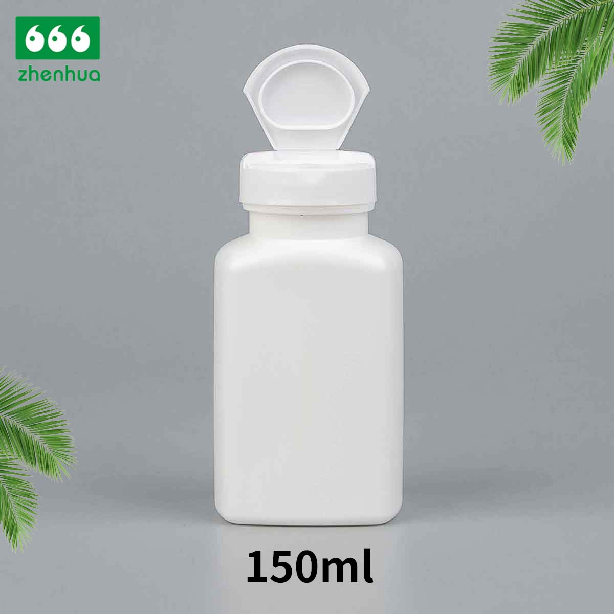 150ML HDPE Plastic White Round Medicinal Tablet Square Bottles With Pale Green Flip Top Cap