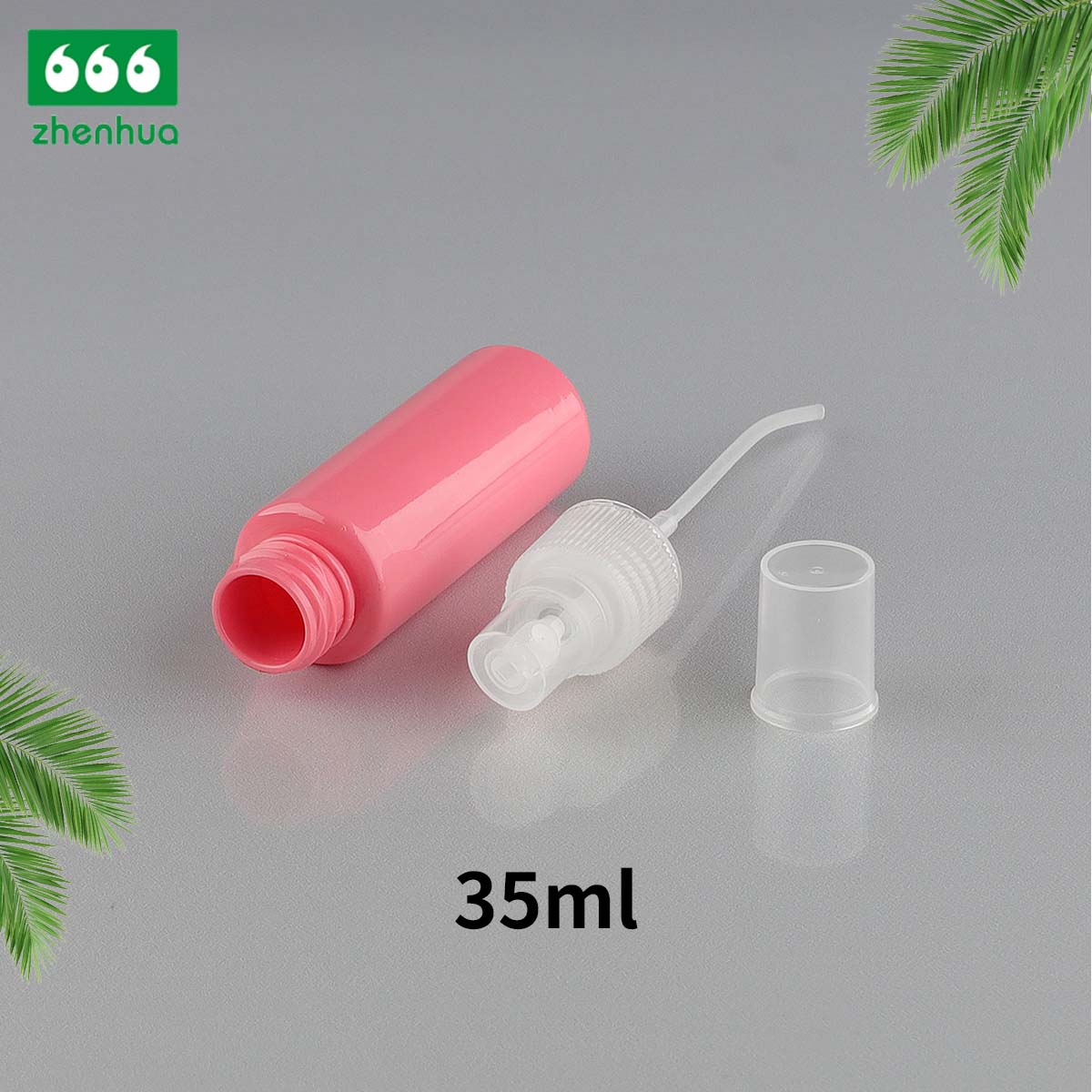 35ML Plastic PET Solid Pink Cylinder Spray Bottle with Spray Pump with Dust Cap