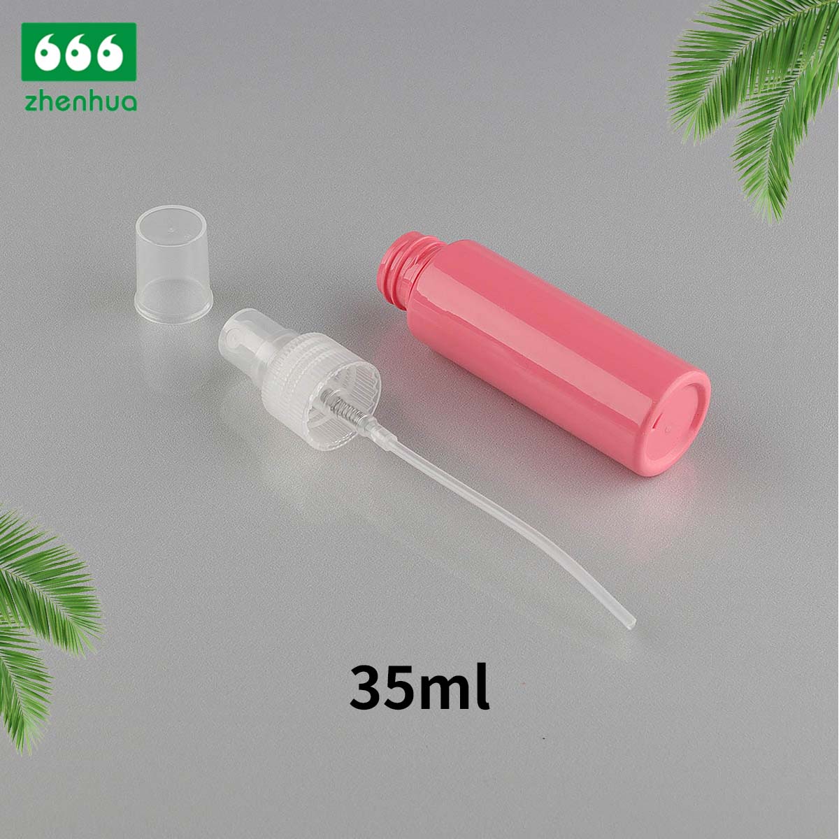 35ML Plastic PET Solid Pink Cylinder Spray Bottle with Spray Pump with Dust Cap