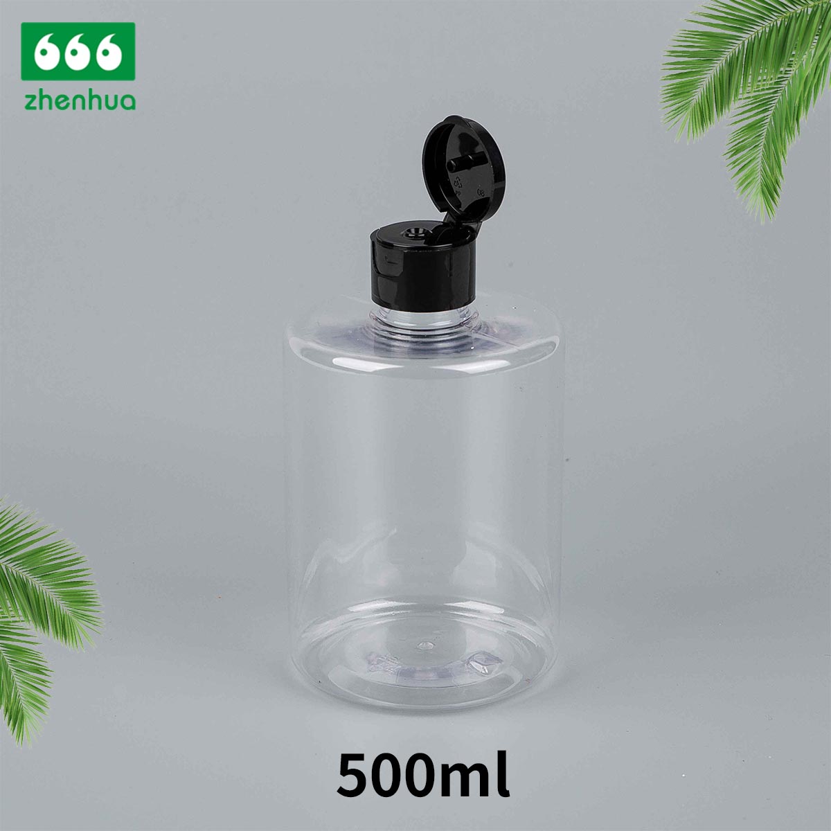 250ml/420ml/500ml 8oz/14oz/16oz Cylinder Transparent Plastic PET Large Volume Bottle for Shampoo Packaging with Black Flip Top Cap
