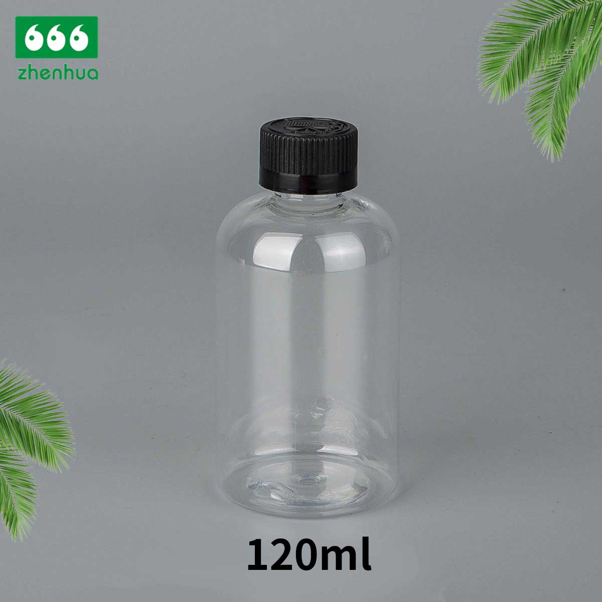 60ml 100ml 120ml 250ml 500ml 2oz 3oz 4oz 8oz 16oz Clear/Pale Green/Amber Plastic PET BOSTON Round Make-up Remover Bottle with White Ribbed Smooth Cap