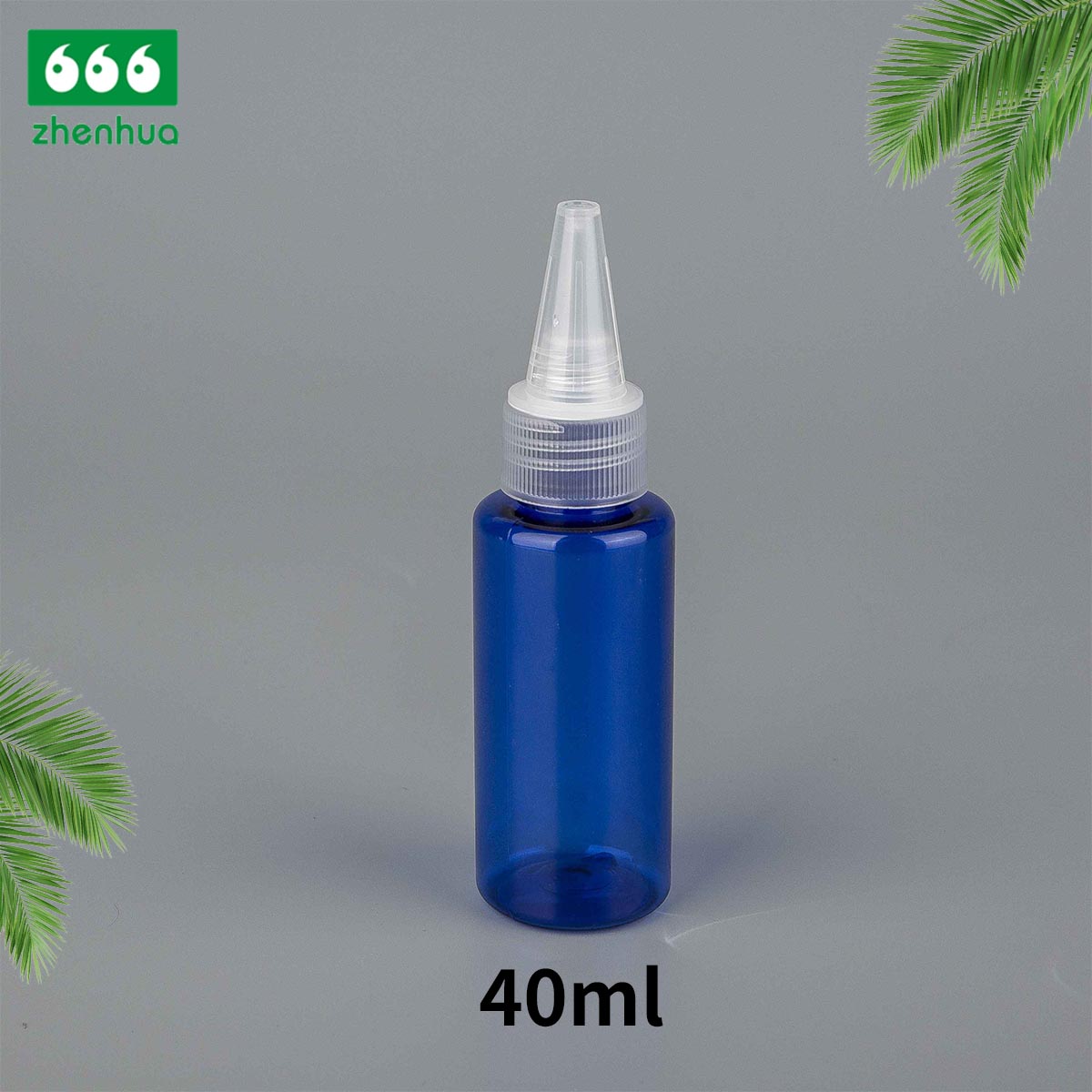 40ML Blue/Clear Plastic PET Liquid Packaging Cylinder Bottle with Turret Flip Cap