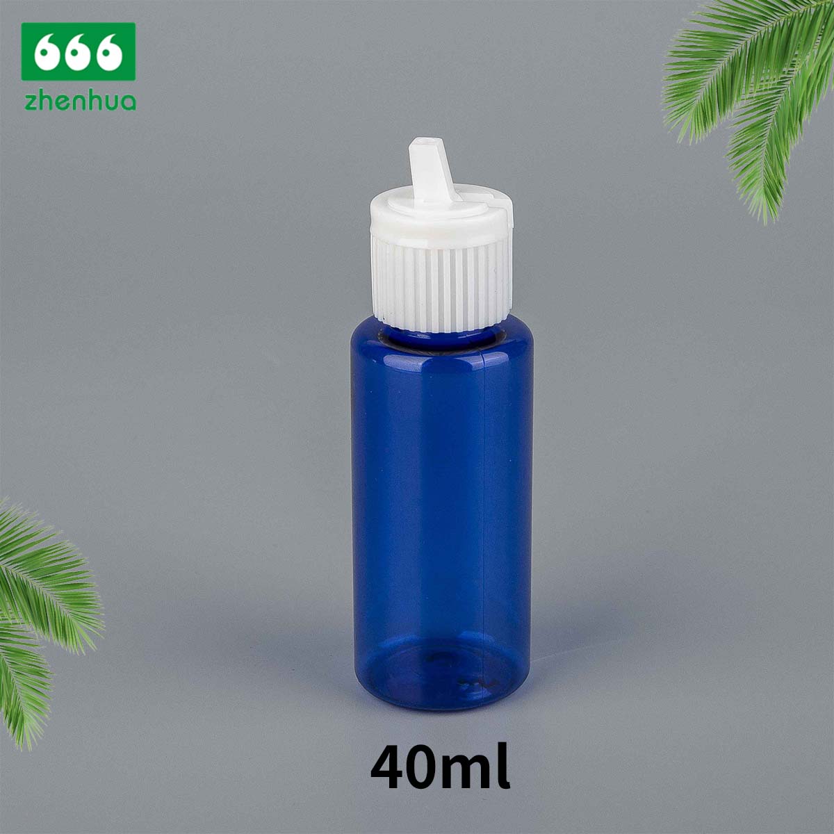 40ML Blue/Clear Plastic PET Liquid Packaging Cylinder Bottle with Turret Flip Cap