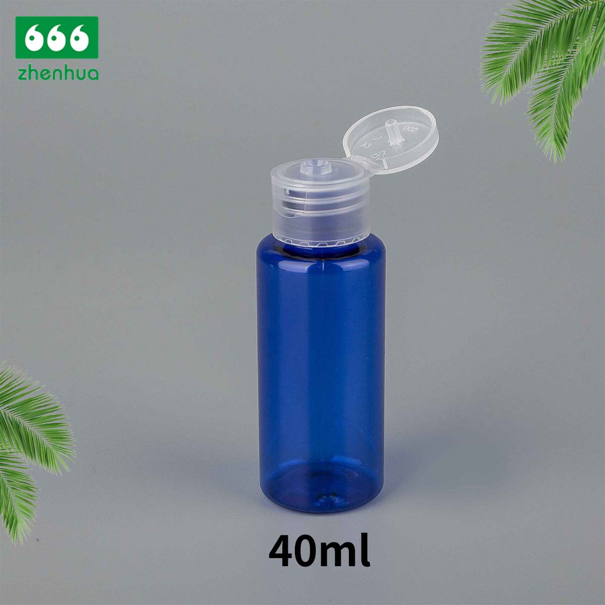 40ML Blue/Clear Plastic PET Liquid Packaging Cylinder Bottle with Turret Flip Cap