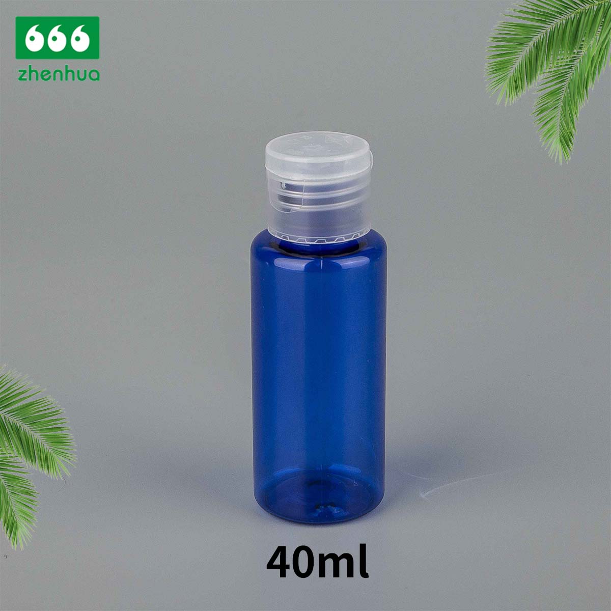 40ML Blue/Clear Plastic PET Liquid Packaging Cylinder Bottle with Turret Flip Cap