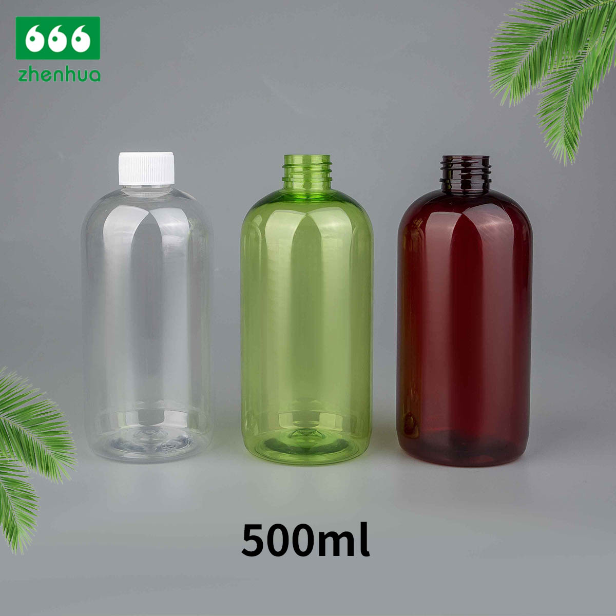 60ml 100ml 120ml 250ml 500ml 2oz 3oz 4oz 8oz 16oz Clear/Pale Green/Amber Plastic PET BOSTON Round Make-up Remover Bottle with White Ribbed Smooth Cap