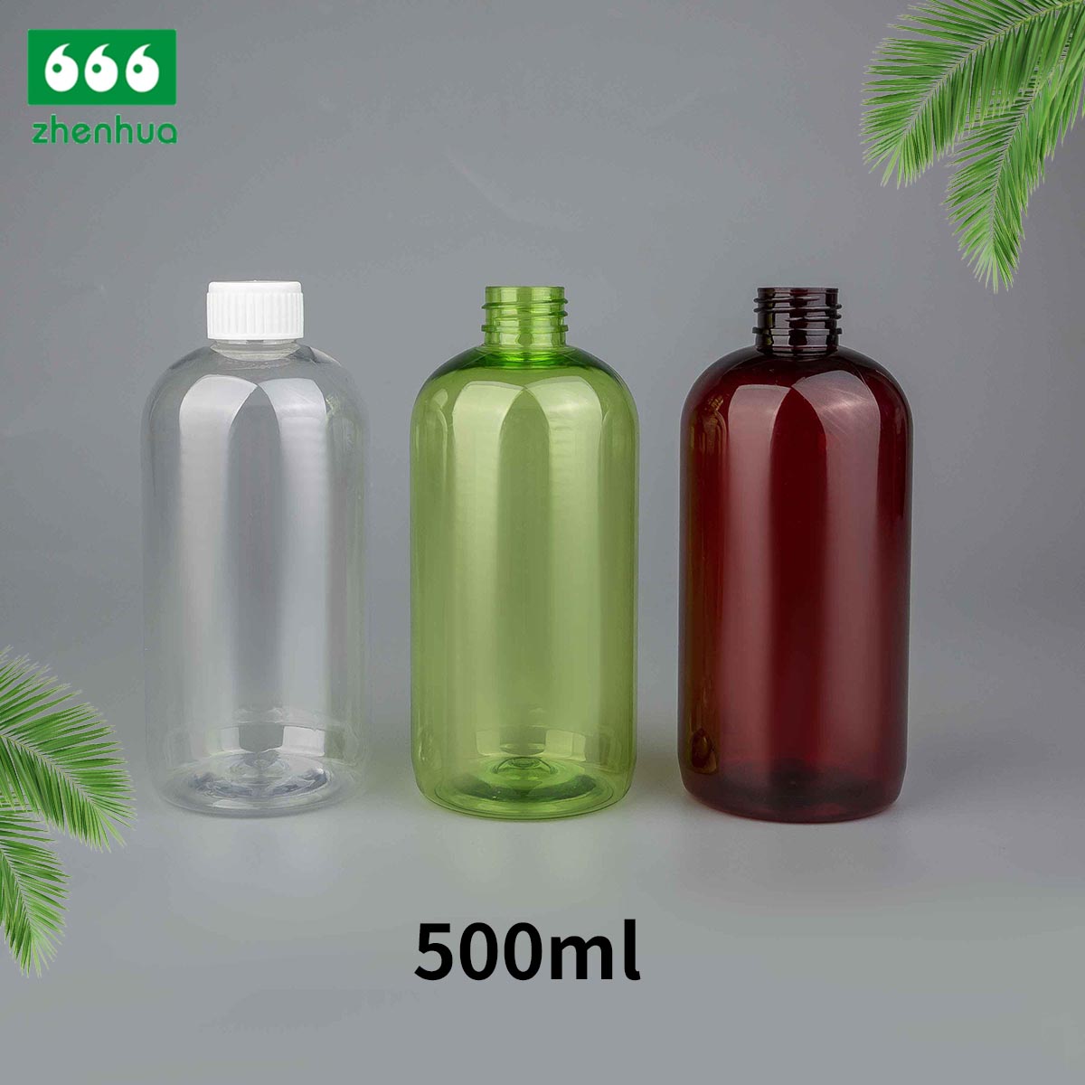 60ml 100ml 120ml 250ml 500ml 2oz 3oz 4oz 8oz 16oz Clear/Pale Green/Amber Plastic PET BOSTON Round Make-up Remover Bottle with White Ribbed Smooth Cap