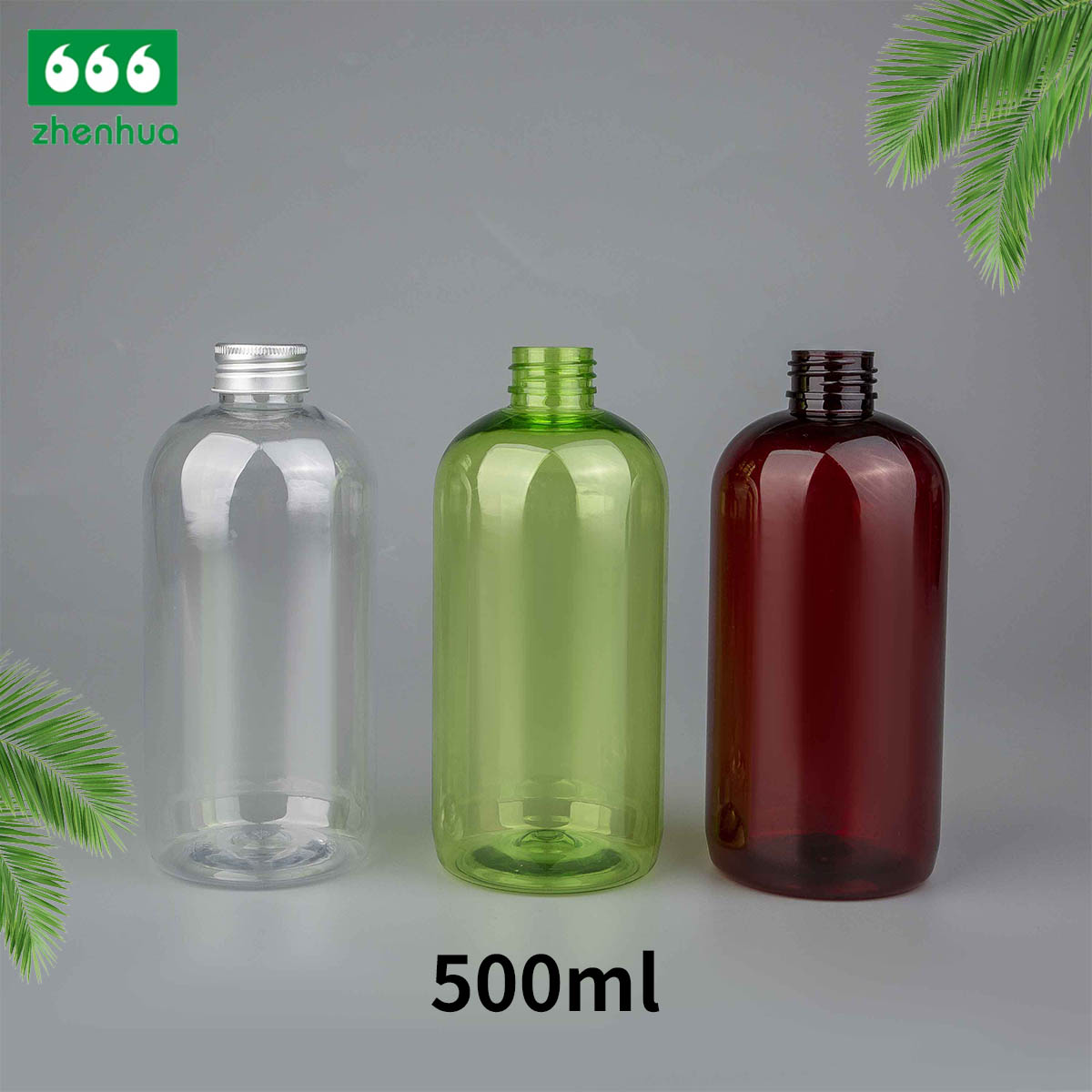 60ml 100ml 120ml 250ml 500ml 2oz 3oz 4oz 8oz 16oz Clear/Pale Green/Amber Plastic PET BOSTON Round Make-up Remover Bottle with White Ribbed Smooth Cap