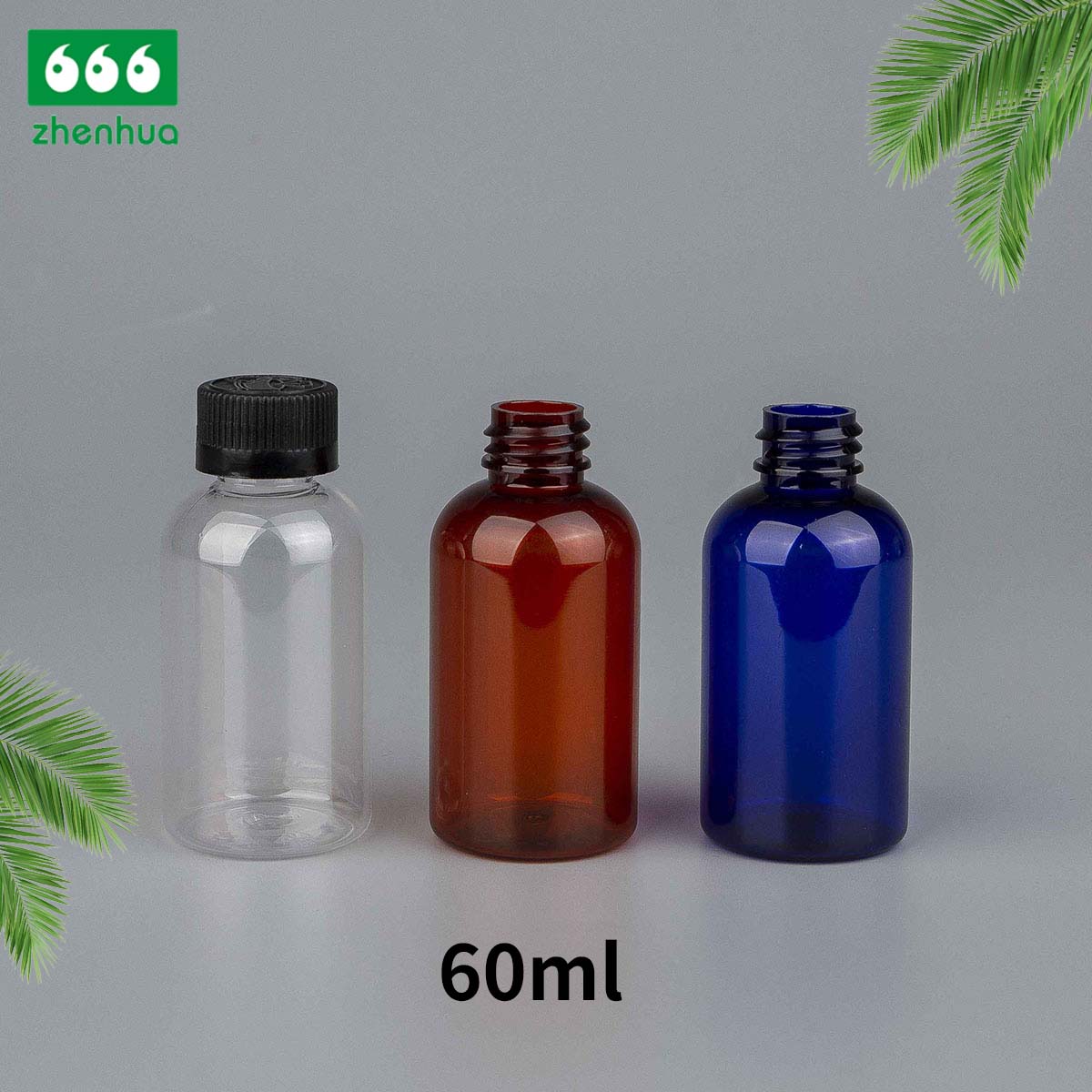 60ml 100ml 120ml 250ml 500ml 2oz 3oz 4oz 8oz 16oz Clear/Pale Green/Amber Plastic PET BOSTON Round Make-up Remover Bottle with White Ribbed Smooth Cap