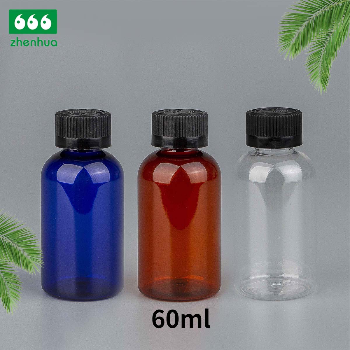 60ml 100ml 120ml 250ml 500ml 2oz 3oz 4oz 8oz 16oz Clear/Pale Green/Amber Plastic PET BOSTON Round Make-up Remover Bottle with White Ribbed Smooth Cap
