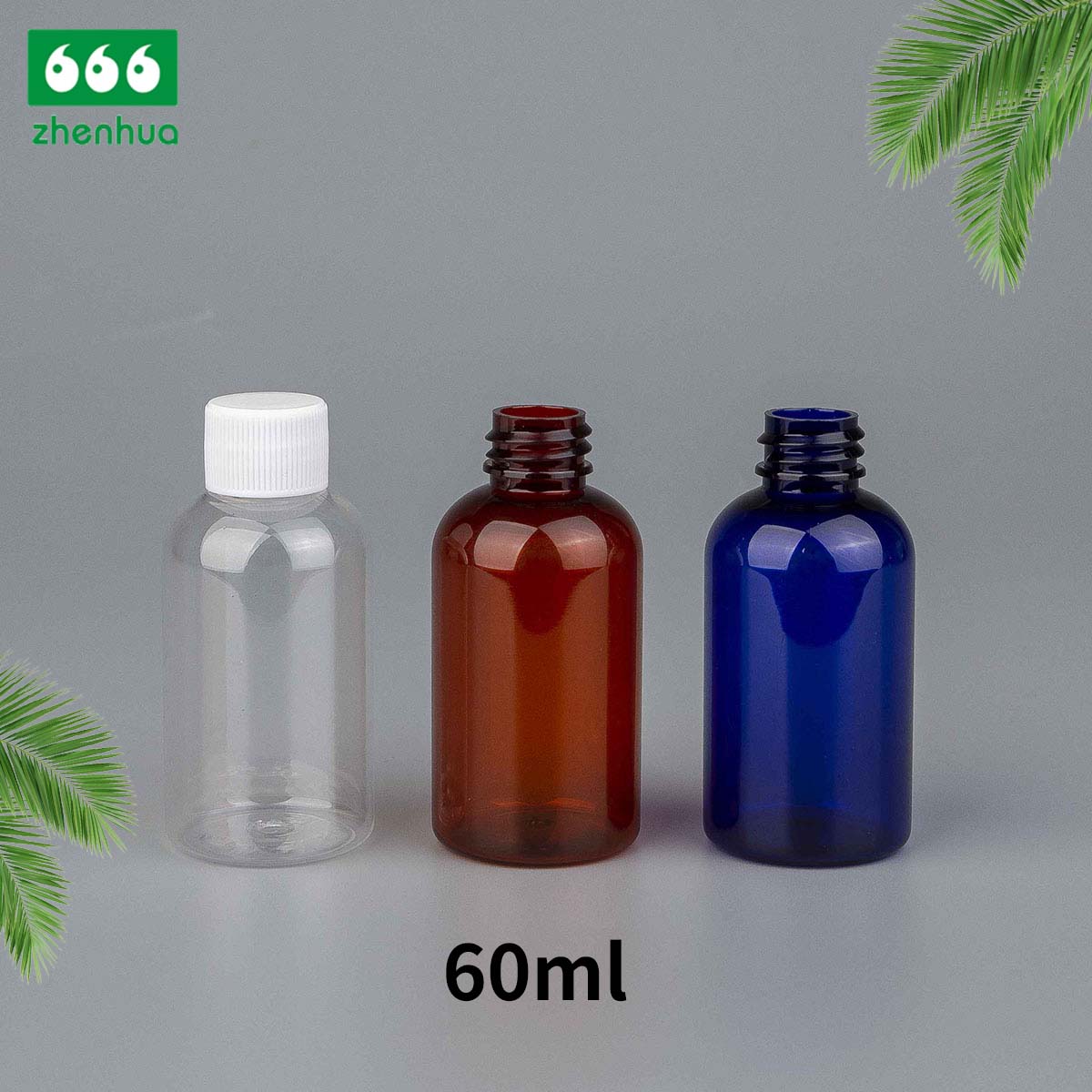 60ml 100ml 120ml 250ml 500ml 2oz 3oz 4oz 8oz 16oz Clear/Pale Green/Amber Plastic PET BOSTON Round Make-up Remover Bottle with White Ribbed Smooth Cap
