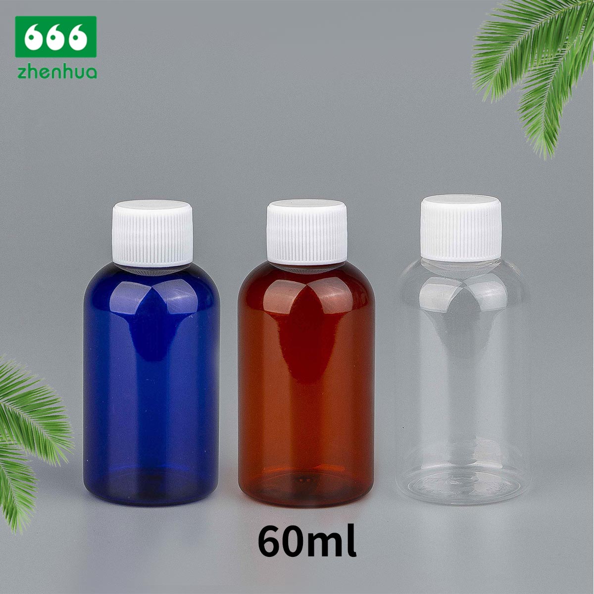 60ml 100ml 120ml 250ml 500ml 2oz 3oz 4oz 8oz 16oz Clear/Pale Green/Amber Plastic PET BOSTON Round Make-up Remover Bottle with White Ribbed Smooth Cap