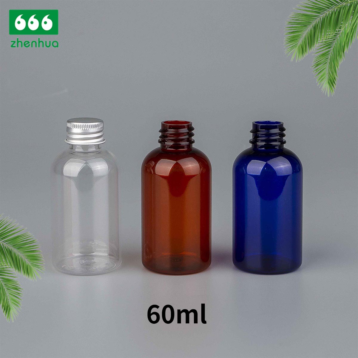 60ml 100ml 120ml 250ml 500ml 2oz 3oz 4oz 8oz 16oz Clear/Pale Green/Amber Plastic PET BOSTON Round Make-up Remover Bottle with White Ribbed Smooth Cap