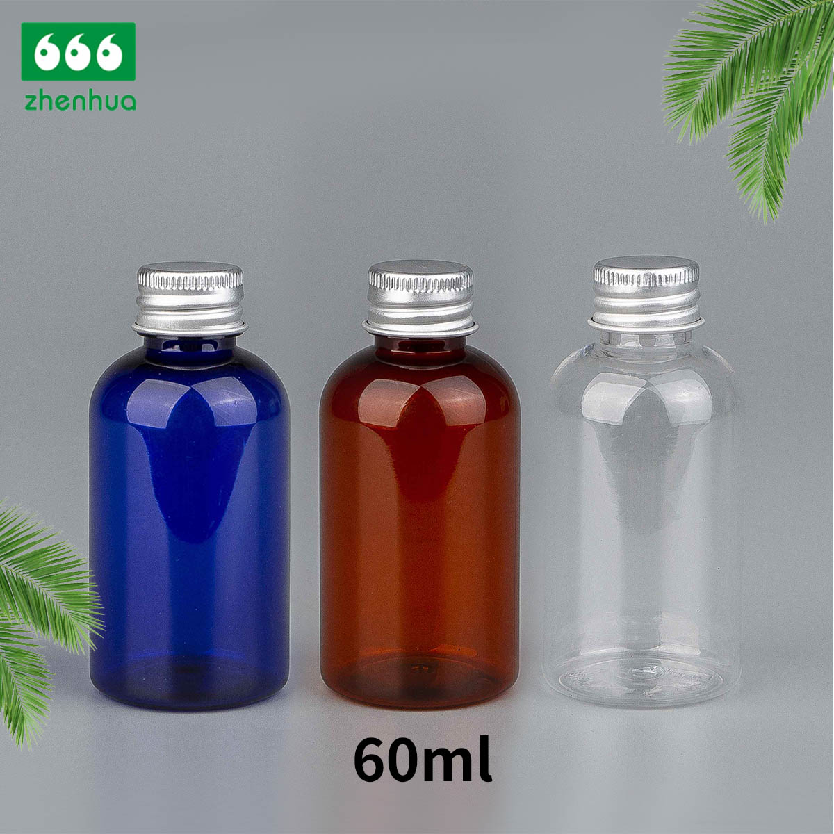 60ml 100ml 120ml 250ml 500ml 2oz 3oz 4oz 8oz 16oz Clear/Pale Green/Amber Plastic PET BOSTON Round Make-up Remover Bottle with White Ribbed Smooth Cap