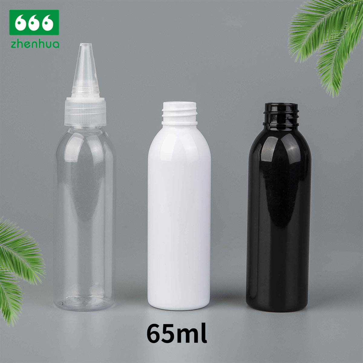 65ml Clear/White/Black Plastic Twist Top Bottle with Flip Top Cap