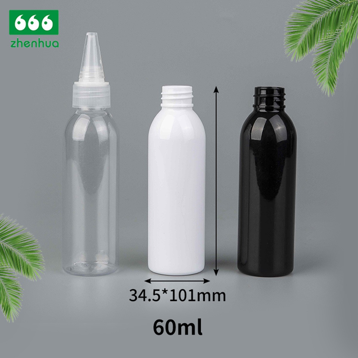 65ml Clear/White/Black Plastic Twist Top Bottle with Flip Top Cap