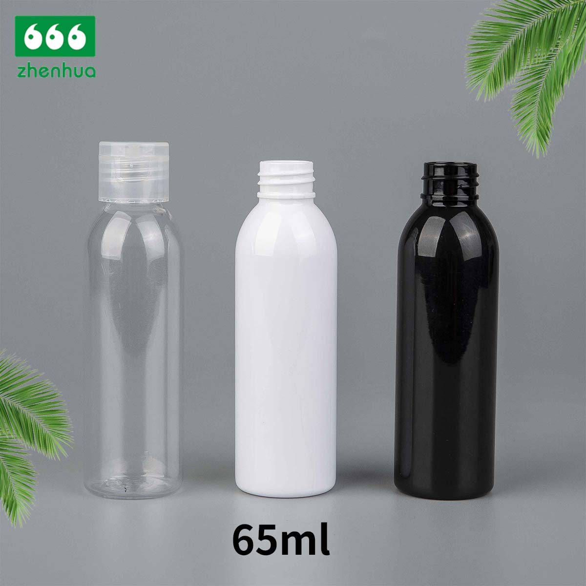 65ml Clear/White/Black Plastic Twist Top Bottle with Flip Top Cap