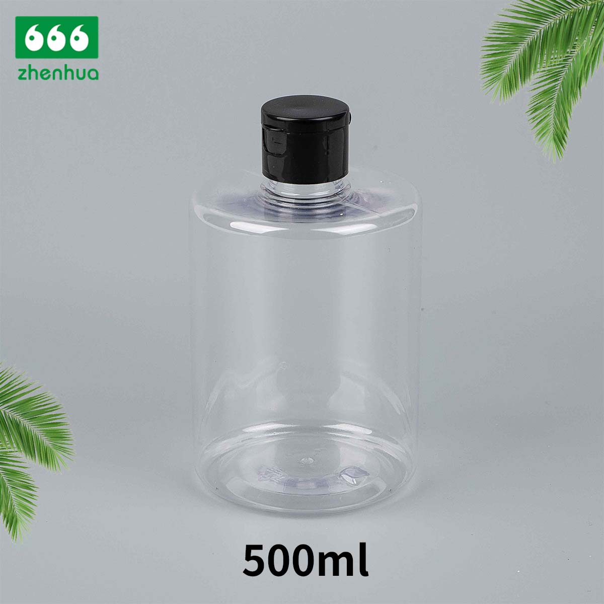250ml/420ml/500ml 8oz/14oz/16oz Cylinder Transparent Plastic PET Large Volume Bottle for Shampoo Packaging with Black Flip Top Cap