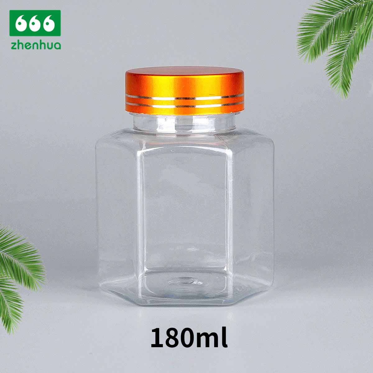 120ml 150ml 180ml 250ml Plastic PET Hexagonal Bottle Vitamin Medicinal Capsule Solid Bottle with Gold/Silver Electrochemical Aluminium Cap