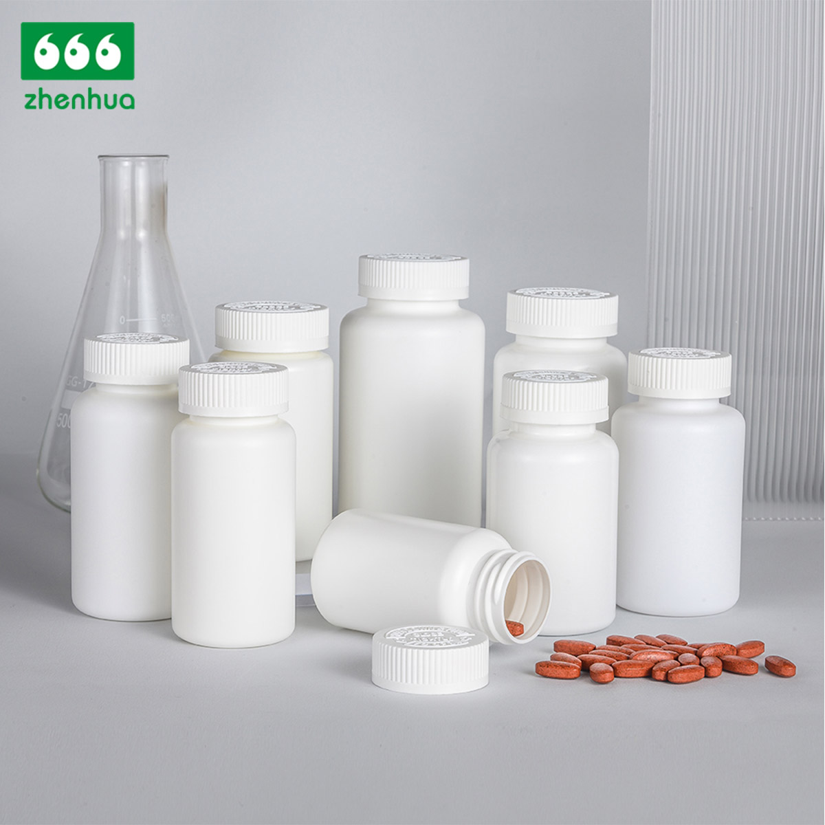 200CC Plastic HDPE White Round Medicinal Solid Bottle with PE Lined Screw Cap for Packing Tablet