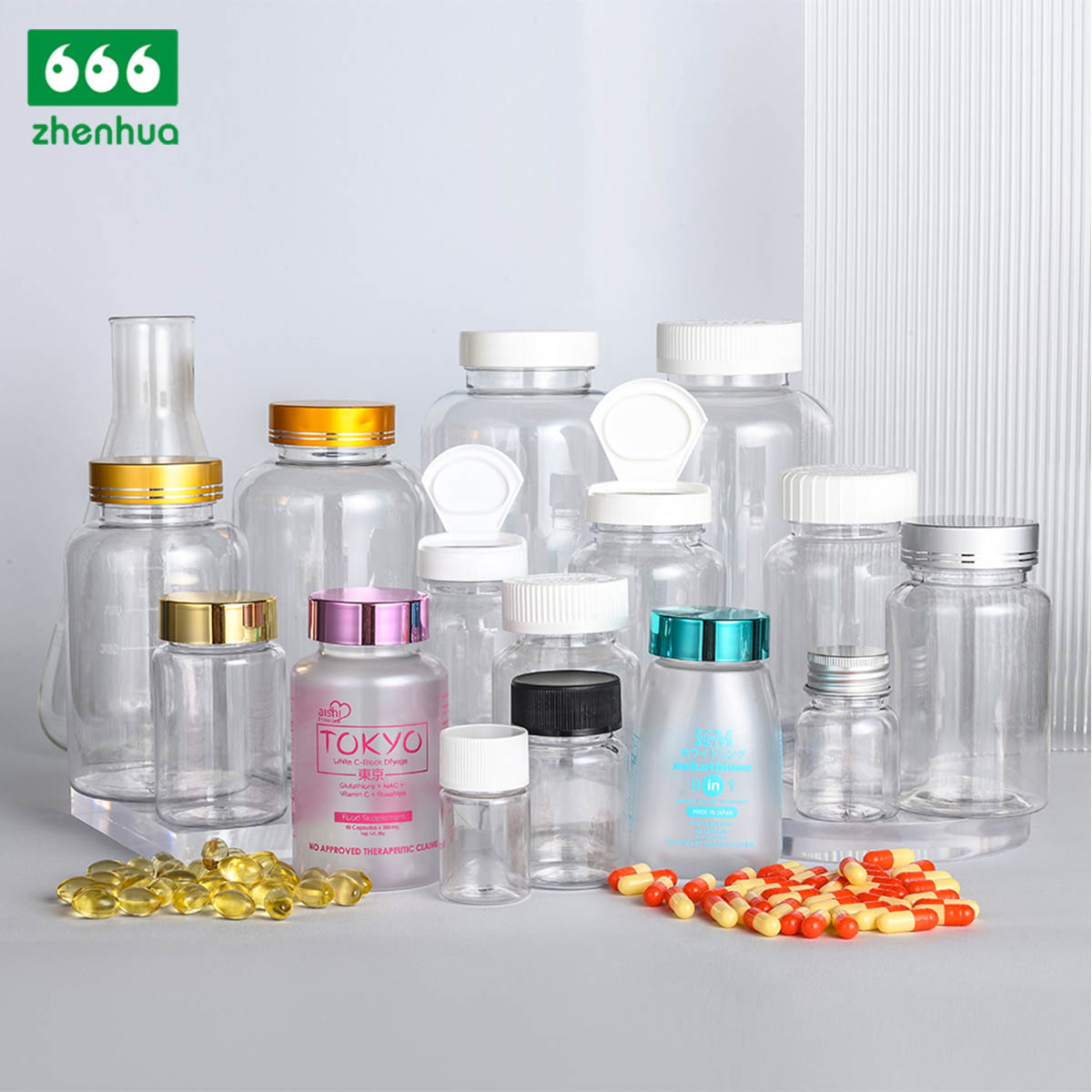 175cc 200cc Eco-friendly Amber PET Solid Capsule Packaging Bottle Chewable Tablet Bottle with White PP Flip Top Cap