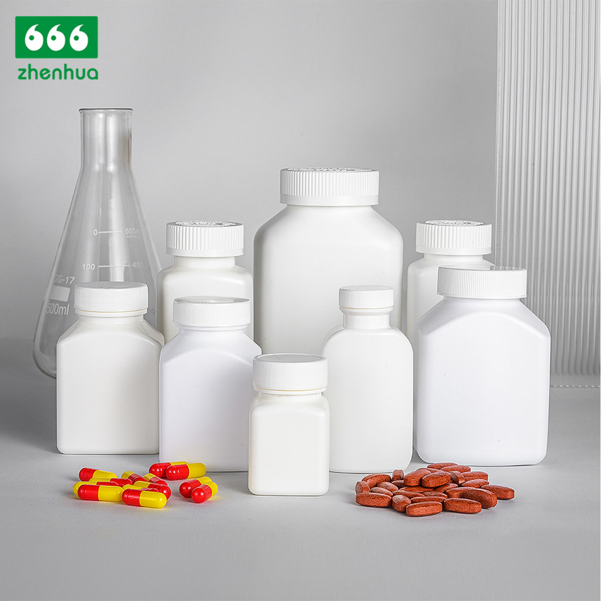 100ml 130ml 220ml 500ml Square HDPE Medicine Container Bottle Capsule Tablet Plastic Bottle with Child Resistant Cap