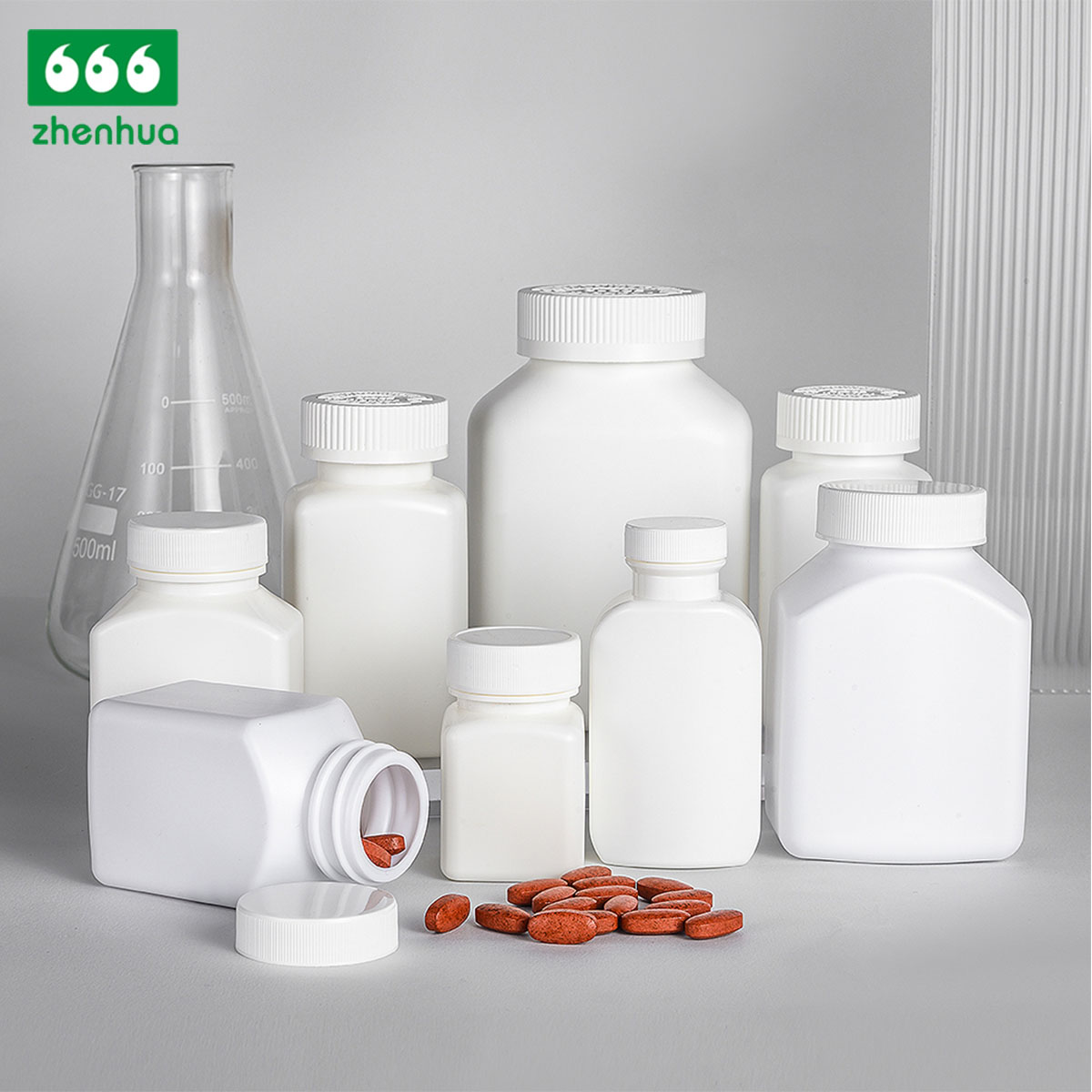 100ml 130ml 220ml 500ml Square HDPE Medicine Container Bottle Capsule Tablet Plastic Bottle with Child Resistant Cap